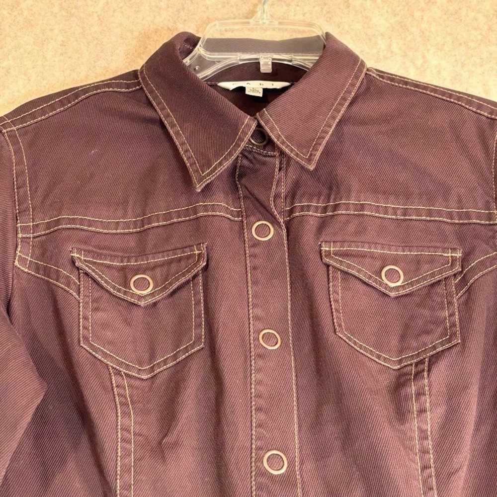 Cabi Utility Jacket Womens Large Brown Cotton Twill Snap Front Military Chic L - Picture 11 of 11